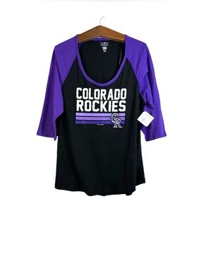 Colorado Rockies Women’s Black Purple Raglan 3/4 Sleeve T-Shirt Size XXL NWT